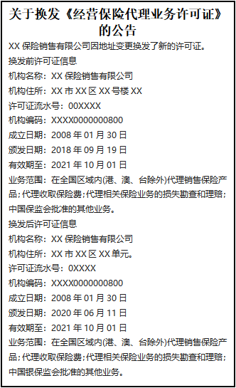 關(guān)于換發(fā)《經(jīng)營保險代理業(yè)務(wù)許可證》的公告